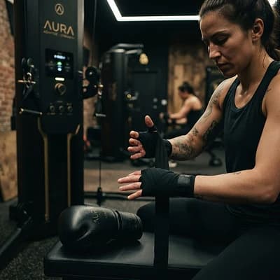 Athlete wrapping hands before training