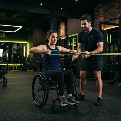 Trainer assisting seated session