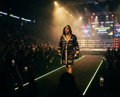 Boxer ring walk under lights
