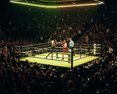 Arena crowd and boxing ring
