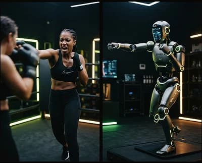 Boxer and simulated AI Trainer robot